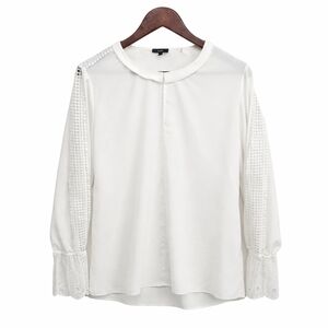 Kobi Halperin White Silk Lace Sleeve Blouse Sheer Crochet Trim Quiet Luxury Sz L